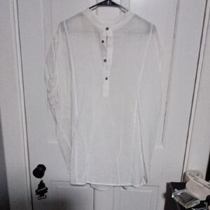 Lightweight White Henley Long-Sleeve Shirt for Men